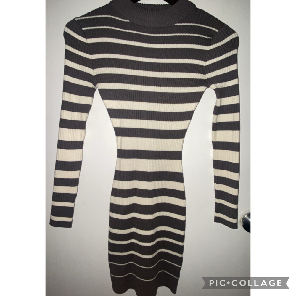 Say What? Black and Cream Striped Long Sleeve Dress